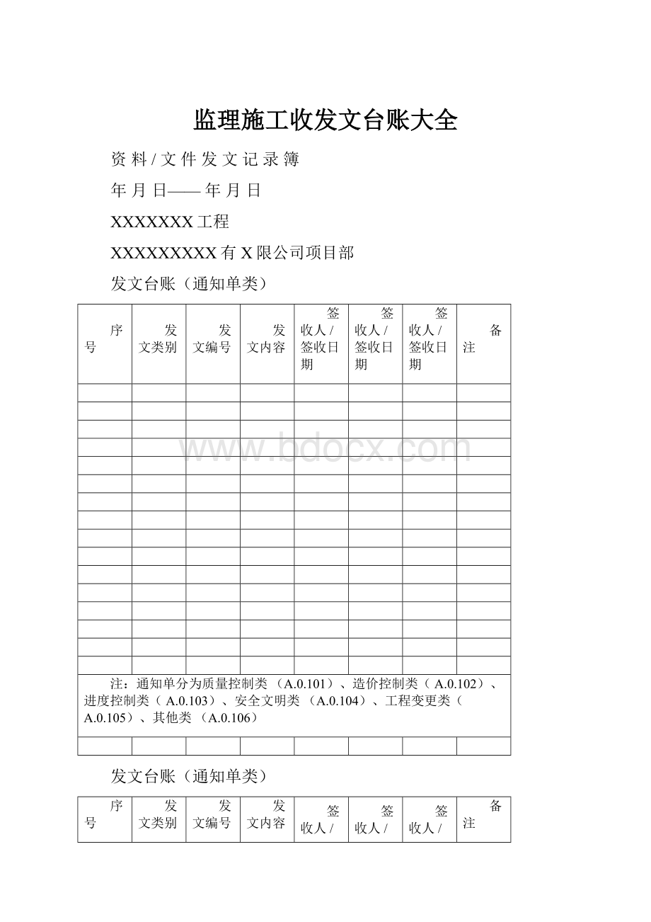 监理施工收发文台账大全.docx_第1页