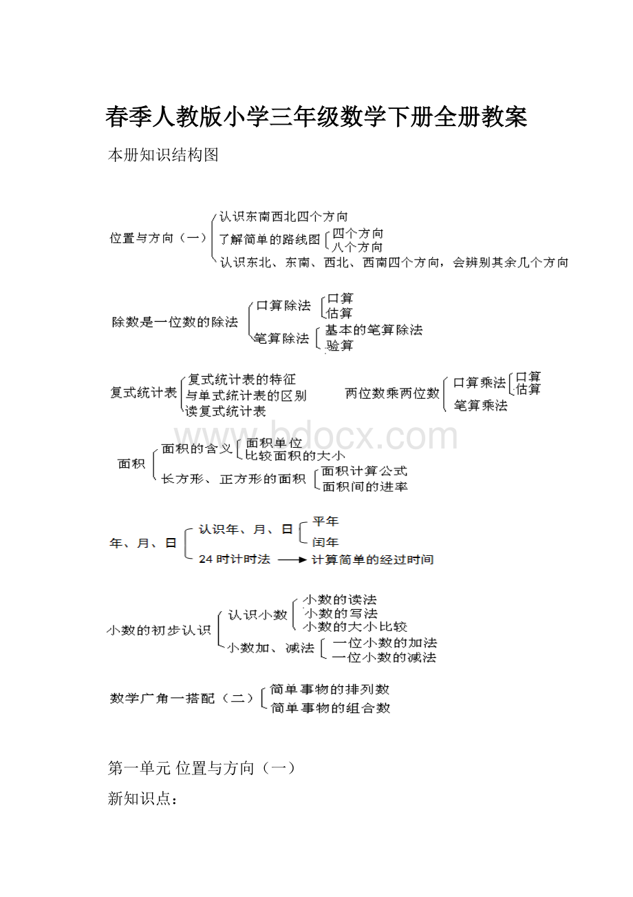 春季人教版小学三年级数学下册全册教案.docx