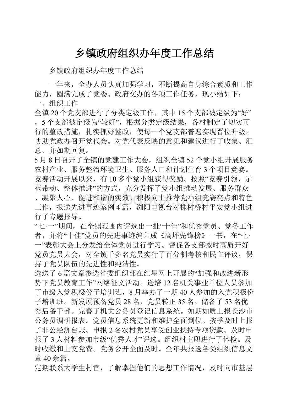 乡镇政府组织办年度工作总结.docx