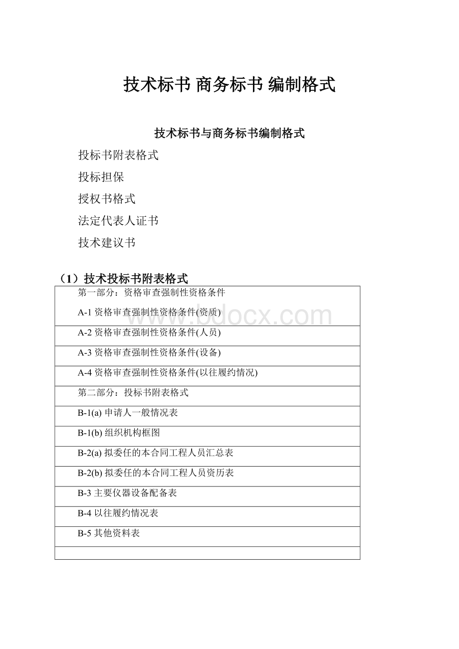 技术标书 商务标书 编制格式.docx_第1页