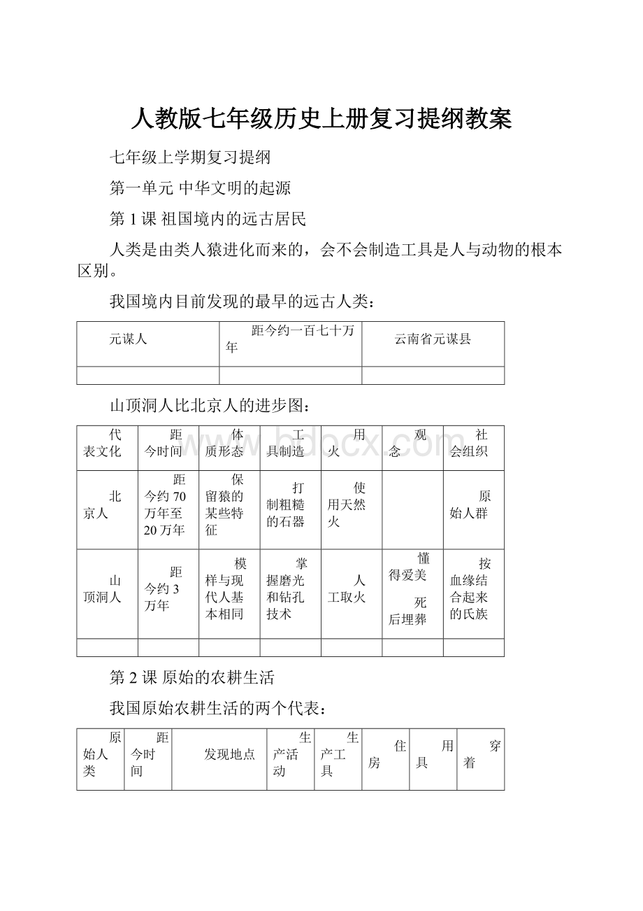 人教版七年级历史上册复习提纲教案.docx