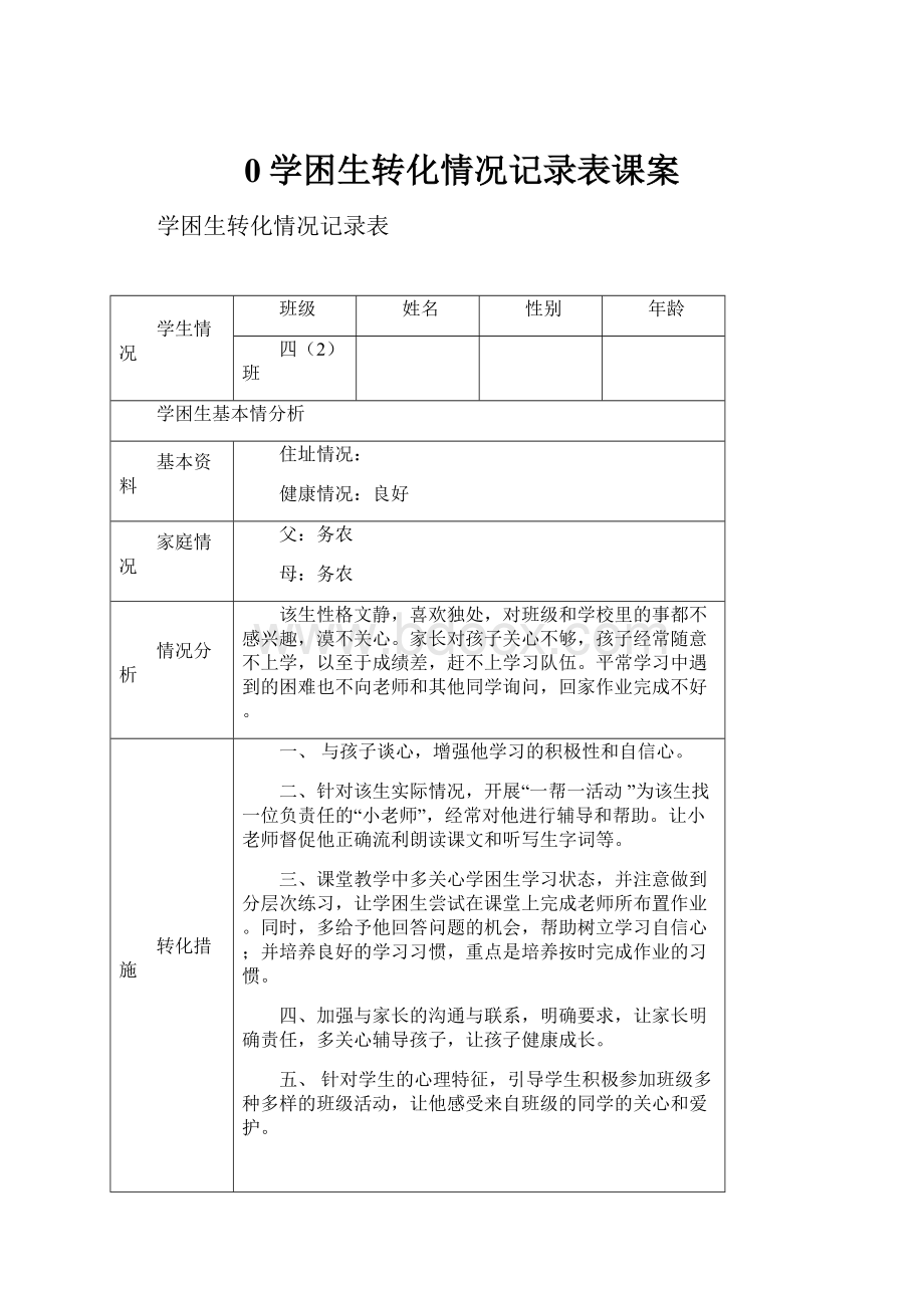 0学困生转化情况记录表课案.docx_第1页