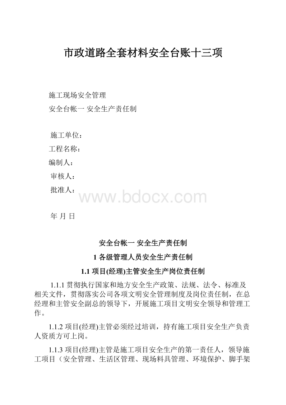 市政道路全套材料安全台账十三项.docx