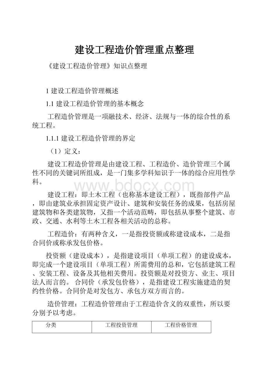 建设工程造价管理重点整理.docx