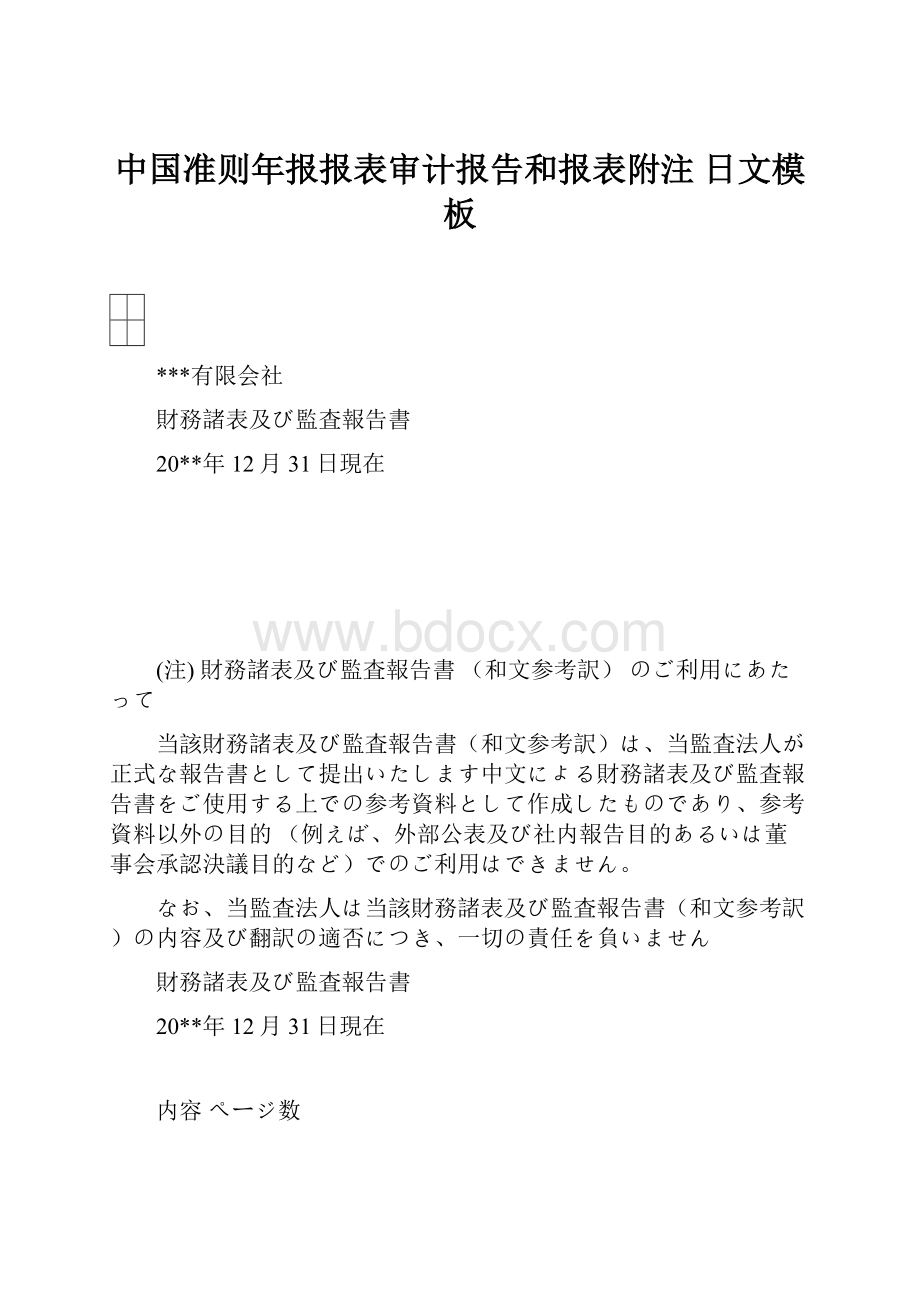 中国准则年报报表审计报告和报表附注 日文模板.docx