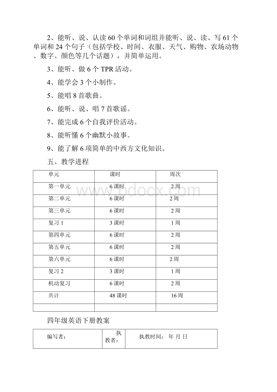 学年度人教pep版小学四年级英语下册全册教案含教后记.docx_第3页