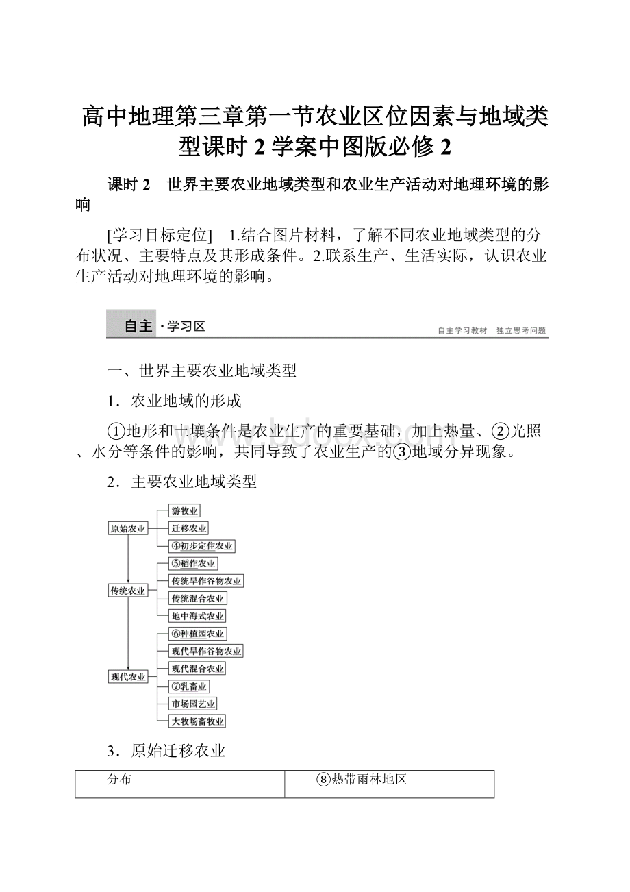 高中地理第三章第一节农业区位因素与地域类型课时2学案中图版必修2.docx