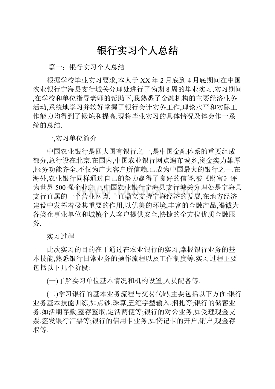 银行实习个人总结.docx