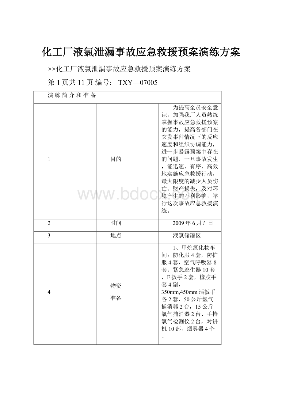 化工厂液氯泄漏事故应急救援预案演练方案.docx_第1页