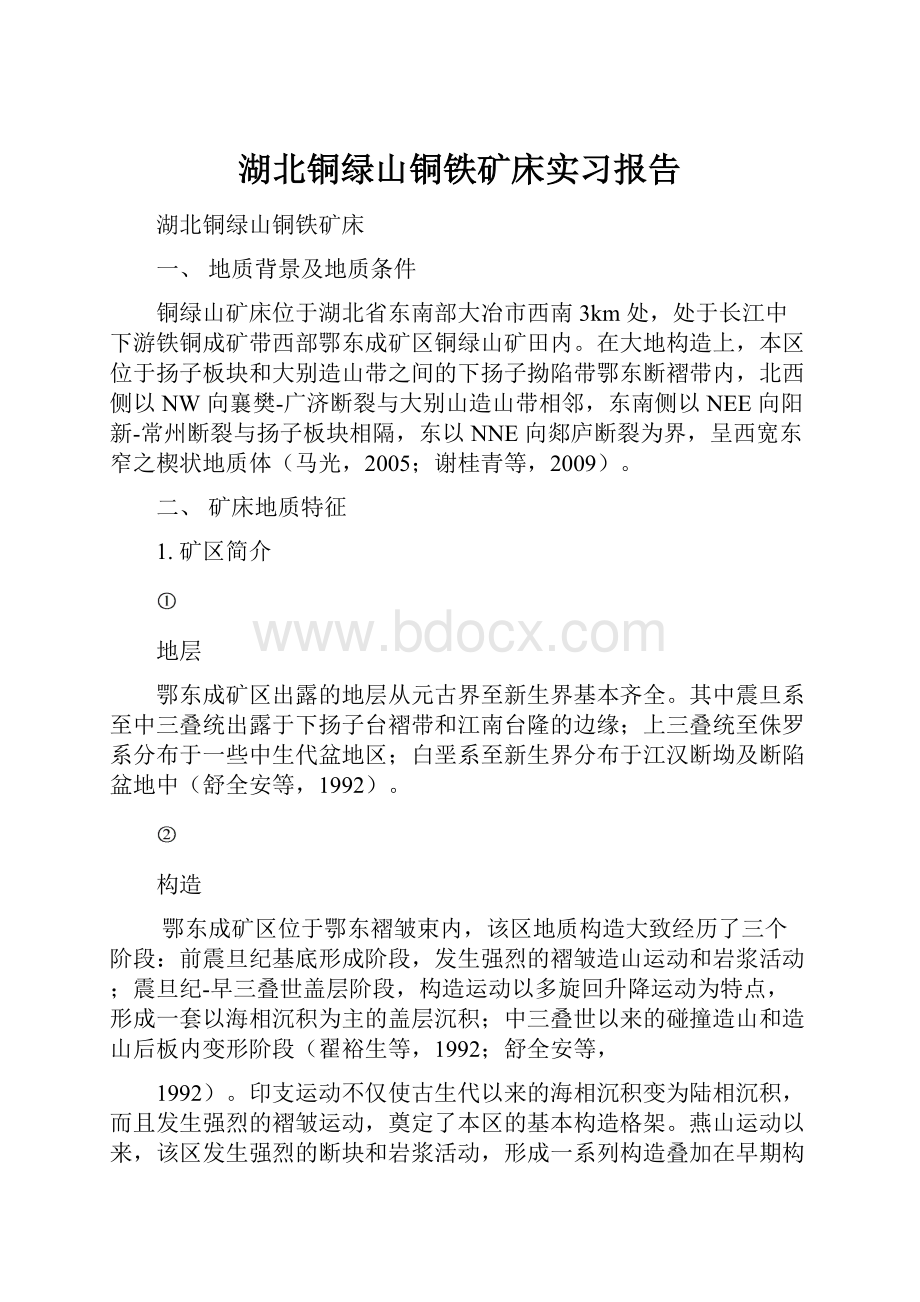 湖北铜绿山铜铁矿床实习报告.docx_第1页