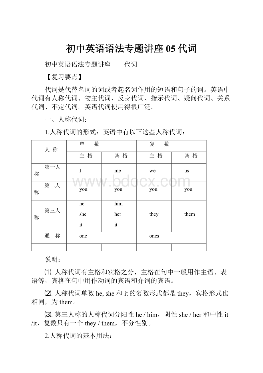 初中英语语法专题讲座05代词.docx_第1页