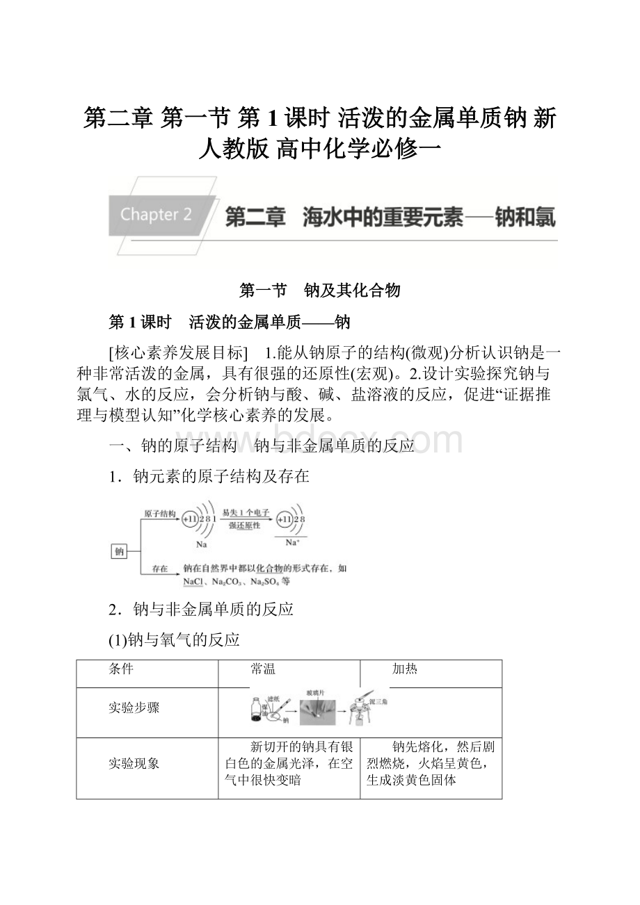 第二章 第一节 第1课时 活泼的金属单质钠 新人教版 高中化学必修一.docx