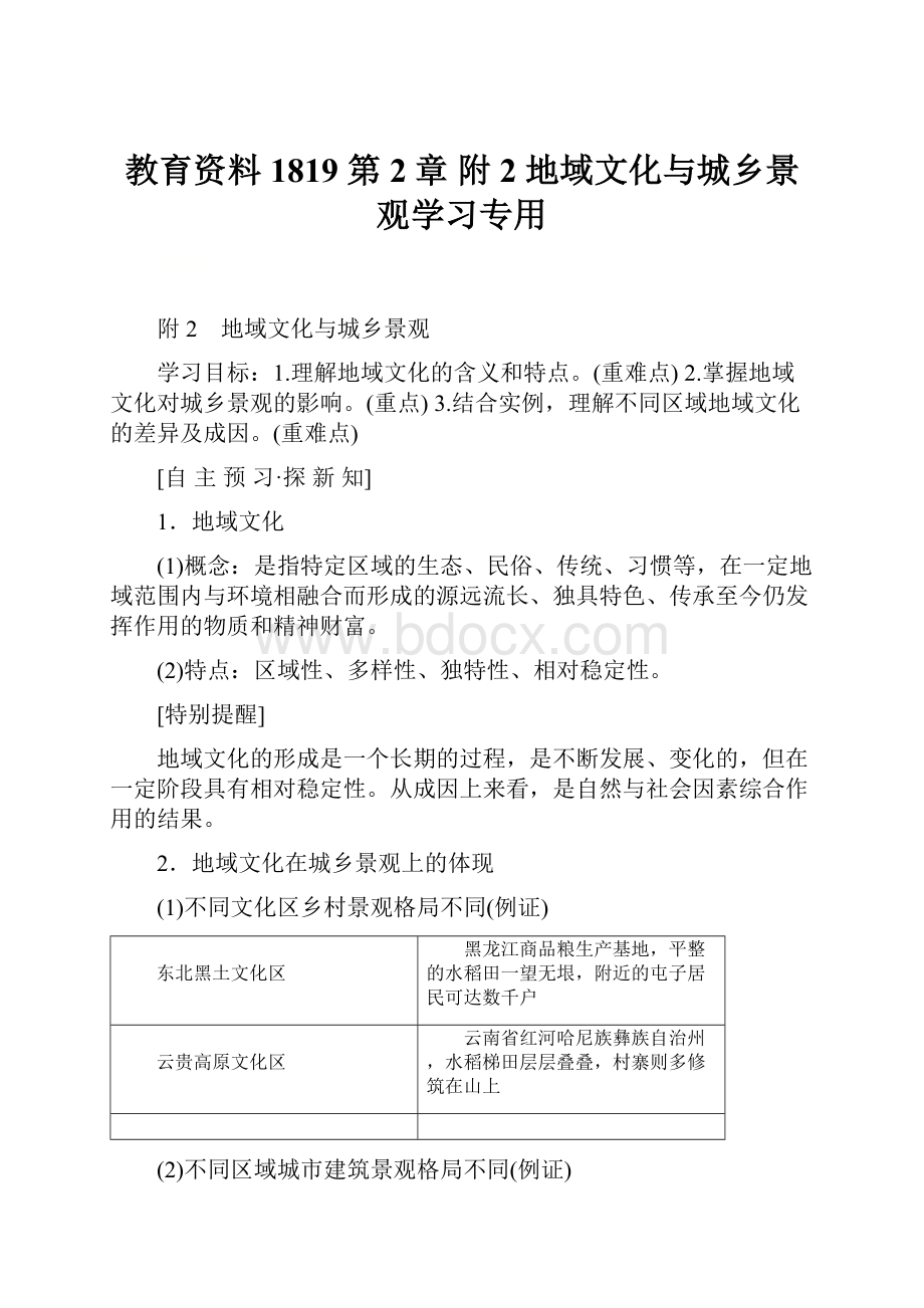 教育资料1819 第2章 附2 地域文化与城乡景观学习专用.docx_第1页