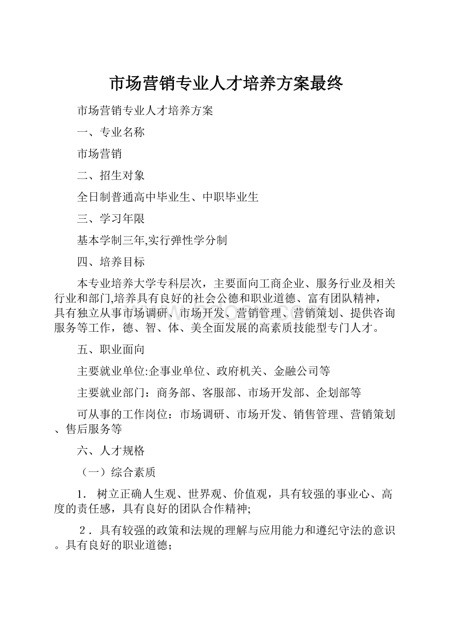 市场营销专业人才培养方案最终.docx_第1页