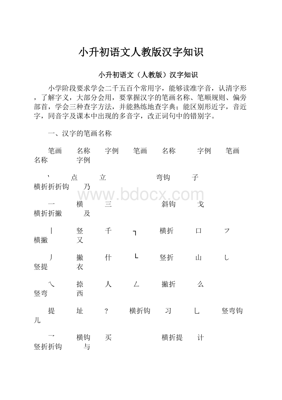 小升初语文人教版汉字知识.docx_第1页