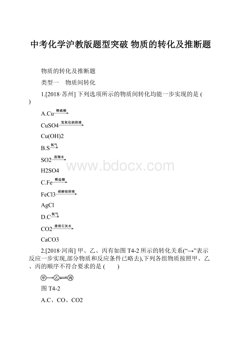 中考化学沪教版题型突破 物质的转化及推断题.docx