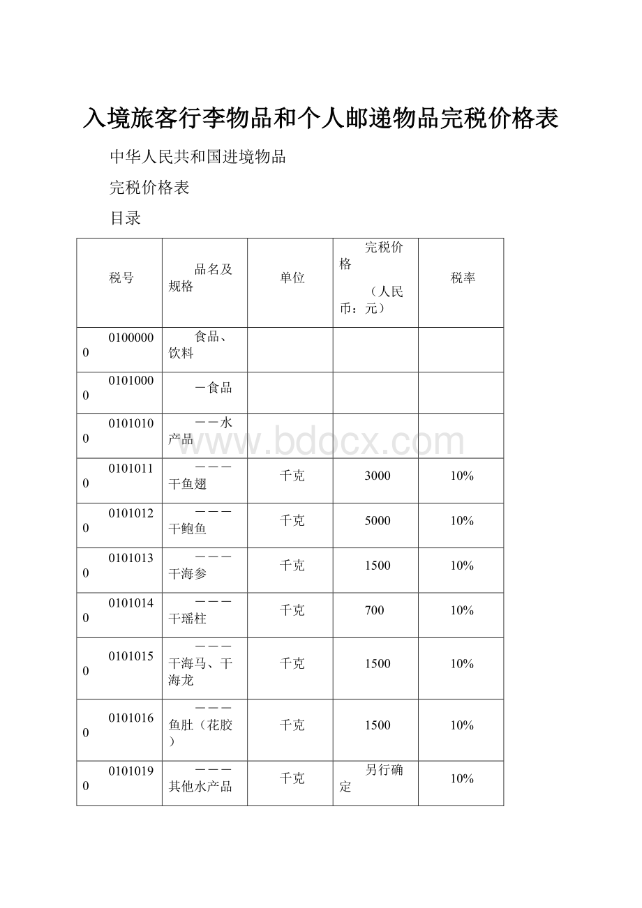 入境旅客行李物品和个人邮递物品完税价格表.docx_第1页