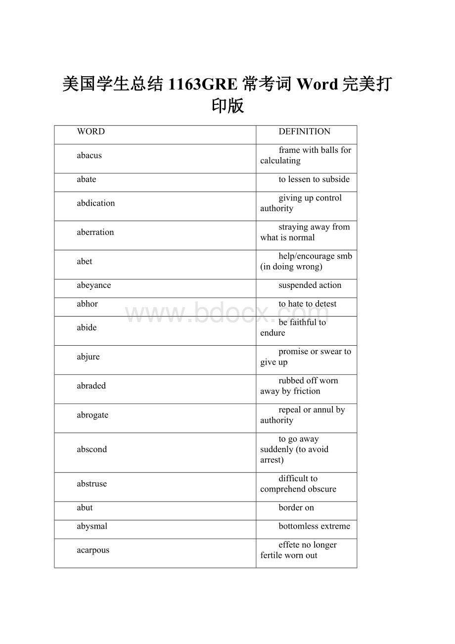 美国学生总结1163GRE常考词Word完美打印版.docx