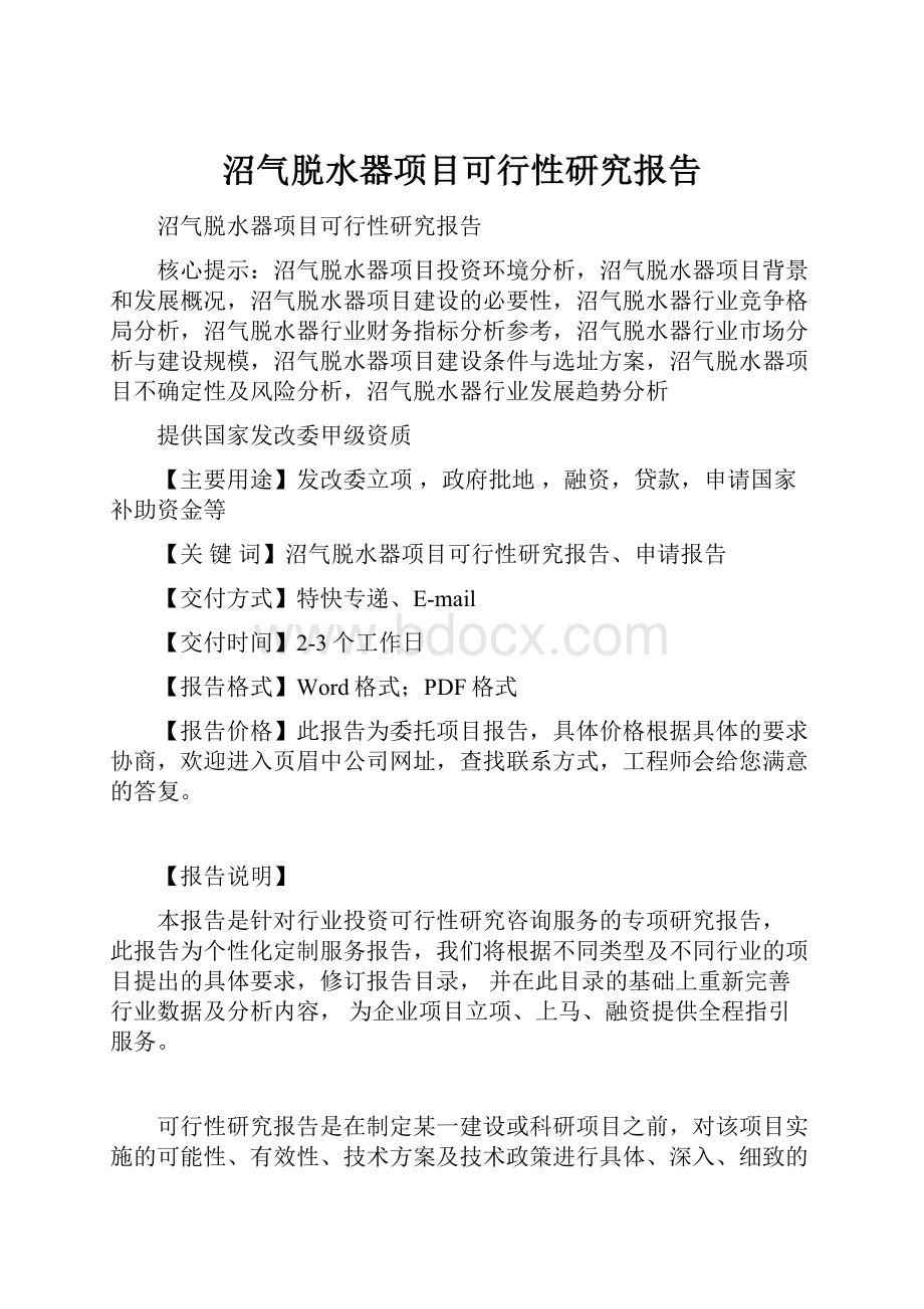 沼气脱水器项目可行性研究报告.docx