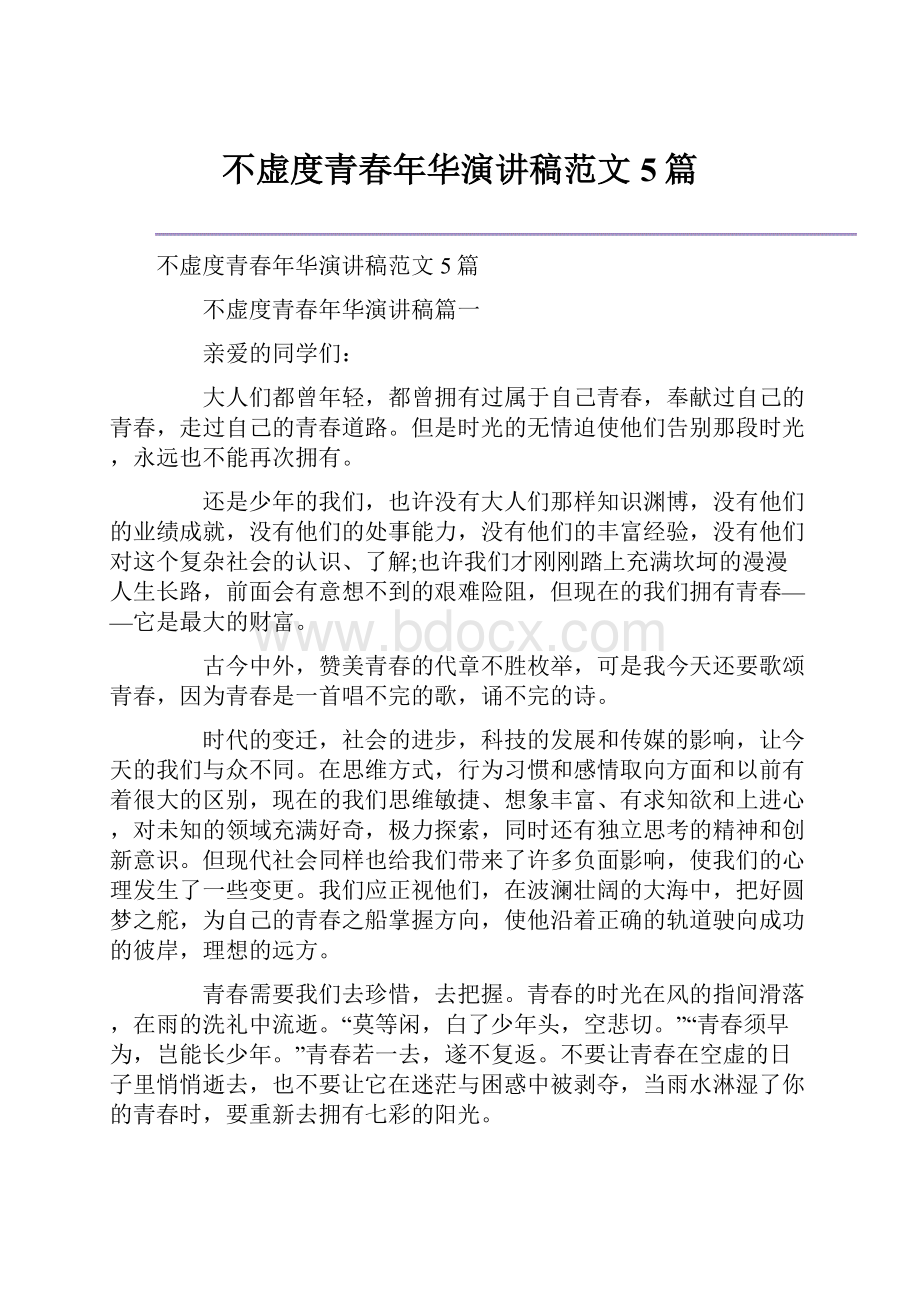 不虚度青春年华演讲稿范文5篇.docx