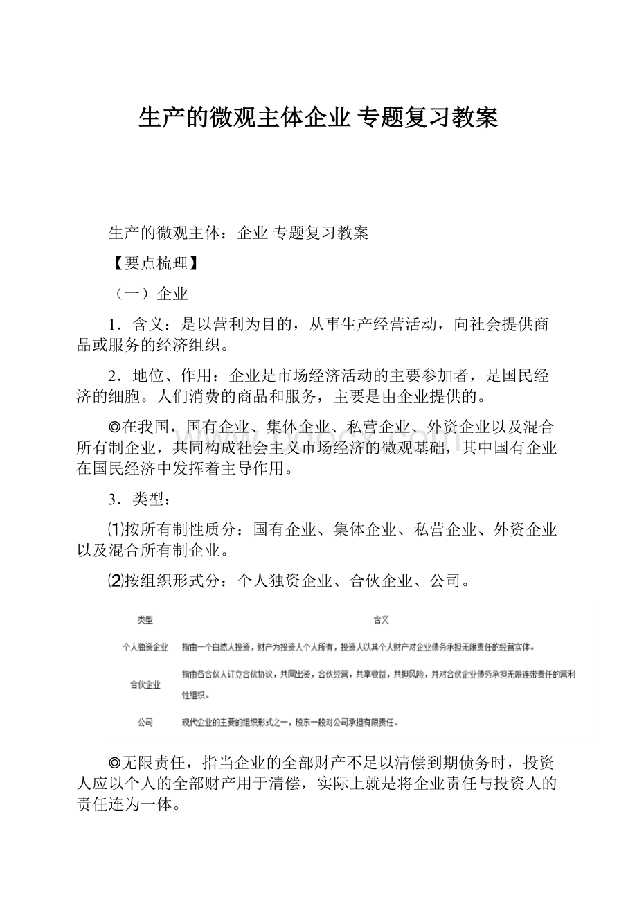 生产的微观主体企业专题复习教案.docx