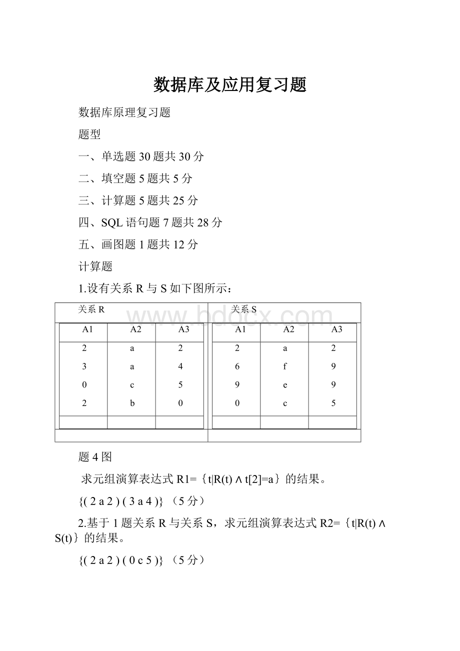 数据库及应用复习题.docx