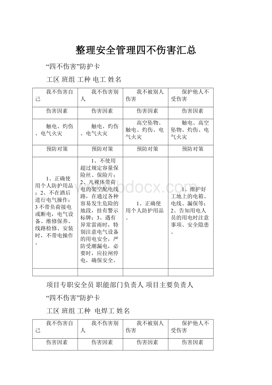 整理安全管理四不伤害汇总.docx_第1页