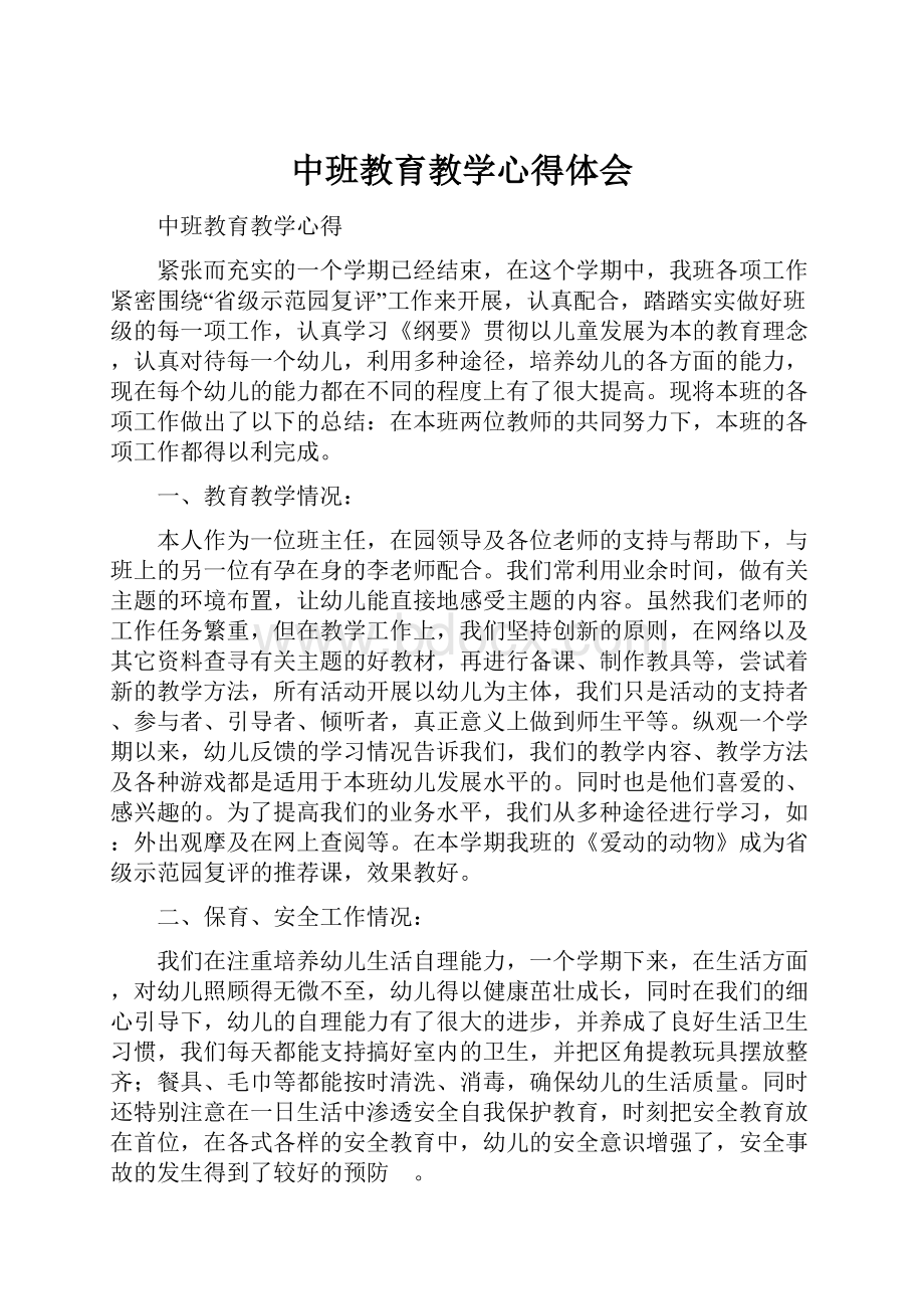 中班教育教学心得体会.docx