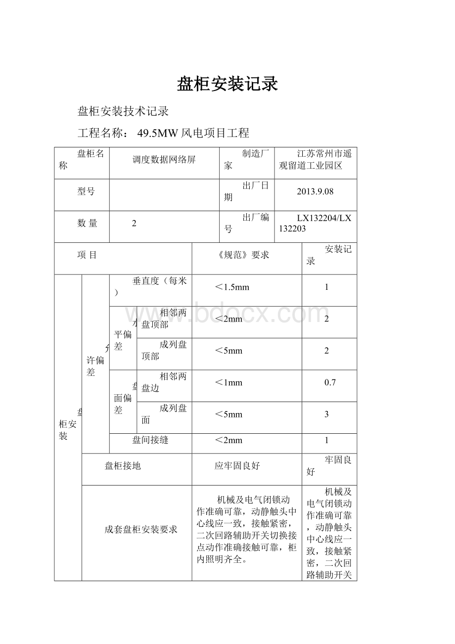 盘柜安装记录.docx