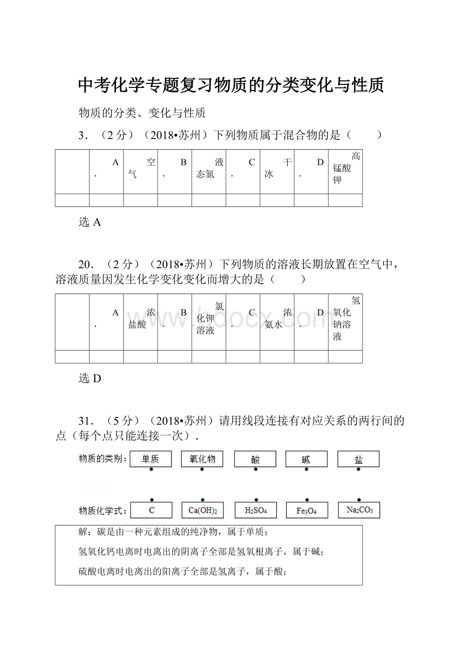 中考化学专题复习物质的分类变化与性质.docx_第1页