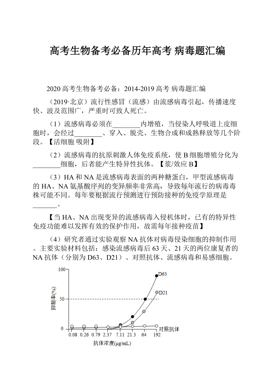 高考生物备考必备历年高考 病毒题汇编.docx