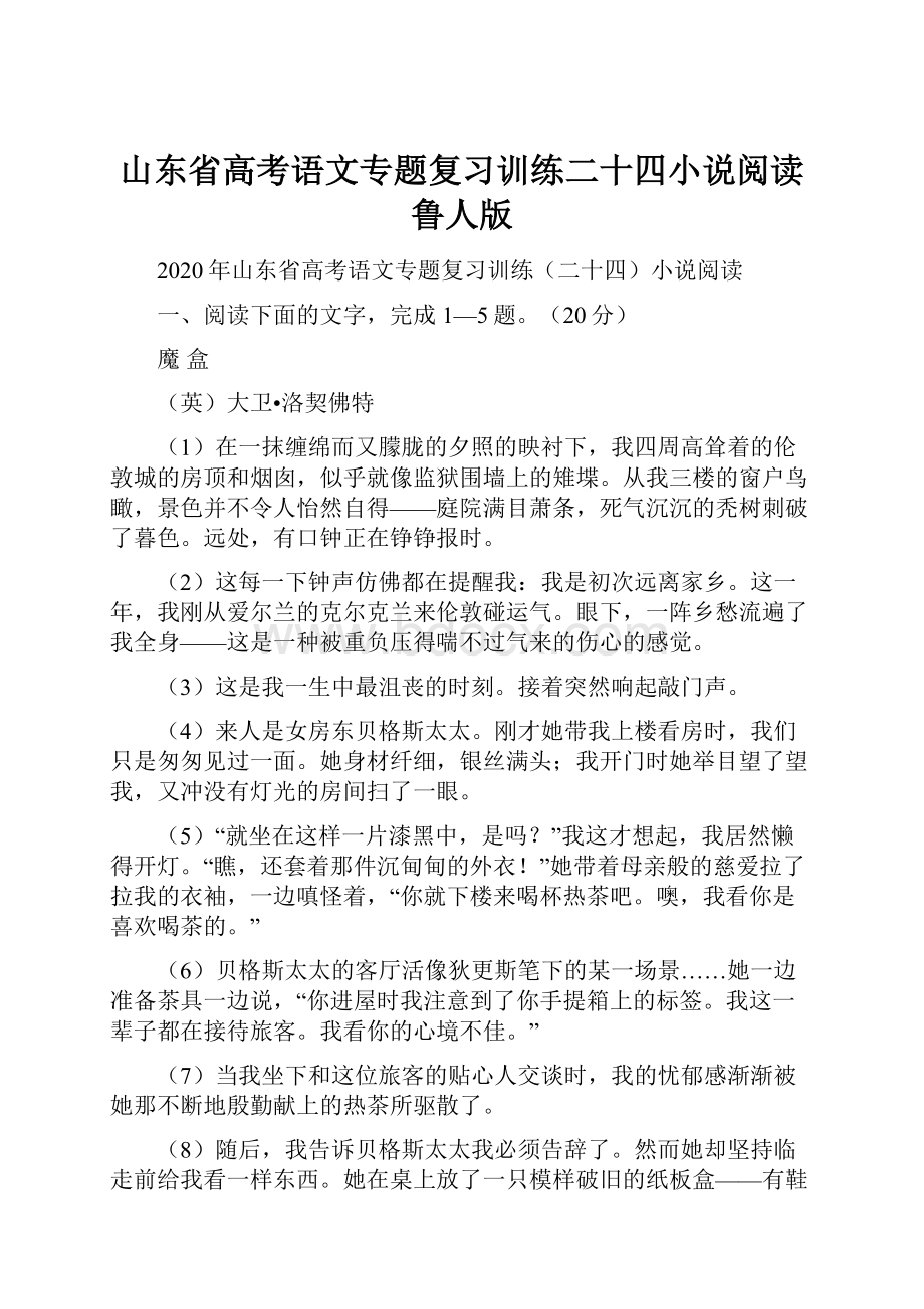 山东省高考语文专题复习训练二十四小说阅读 鲁人版.docx_第1页