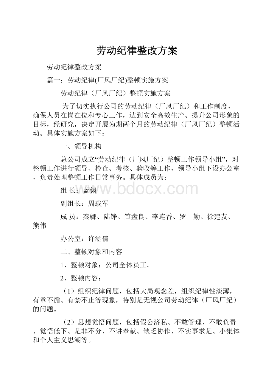 劳动纪律整改方案.docx_第1页