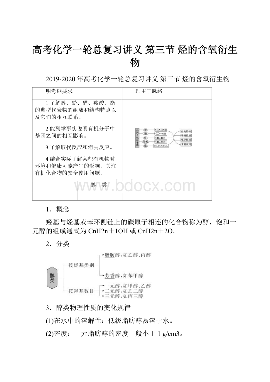 高考化学一轮总复习讲义 第三节 烃的含氧衍生物.docx_第1页