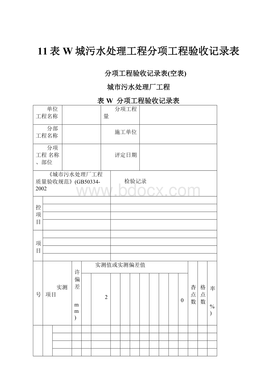 11表W城污水处理工程分项工程验收记录表.docx