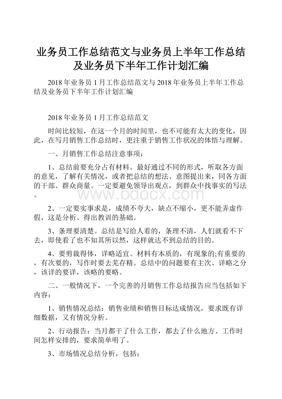 业务员工作总结范文与业务员上半年工作总结及业务员下半年工作计划汇编.docx