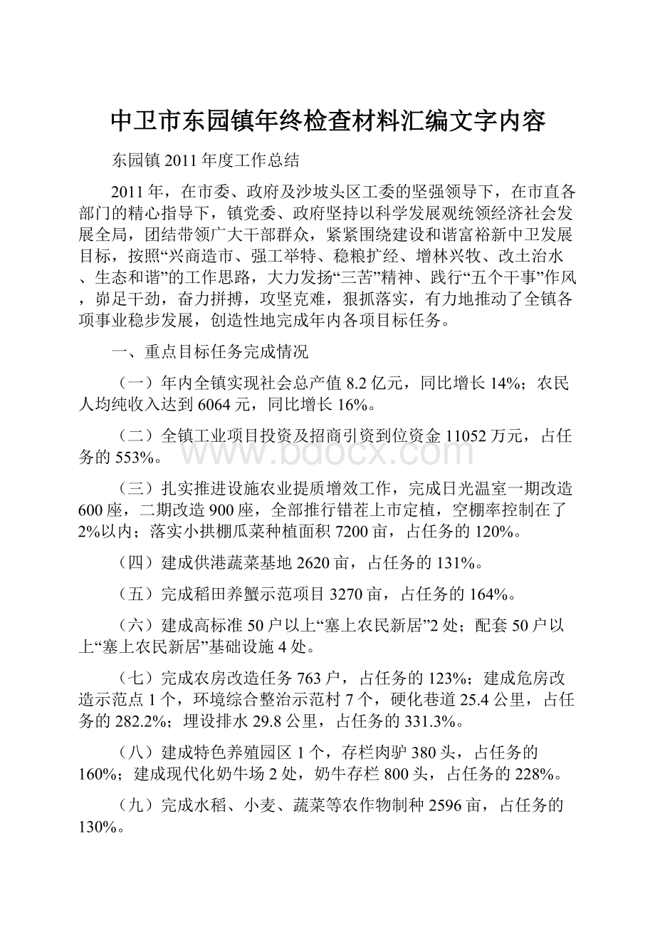 中卫市东园镇年终检查材料汇编文字内容.docx