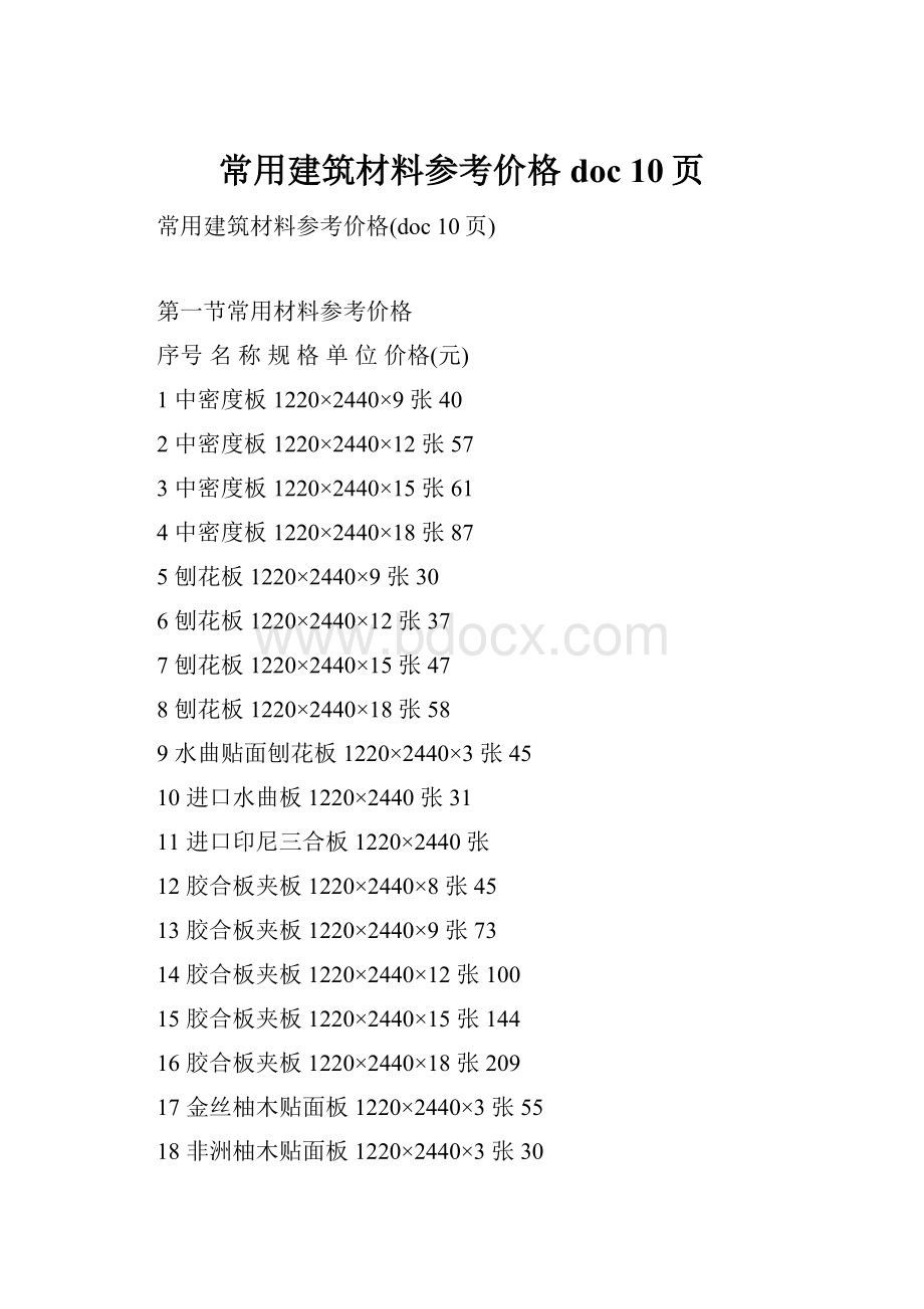 常用建筑材料参考价格doc 10页.docx_第1页