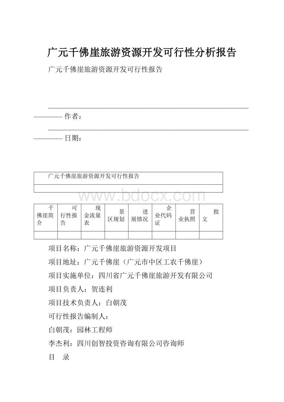 广元千佛崖旅游资源开发可行性分析报告.docx_第1页