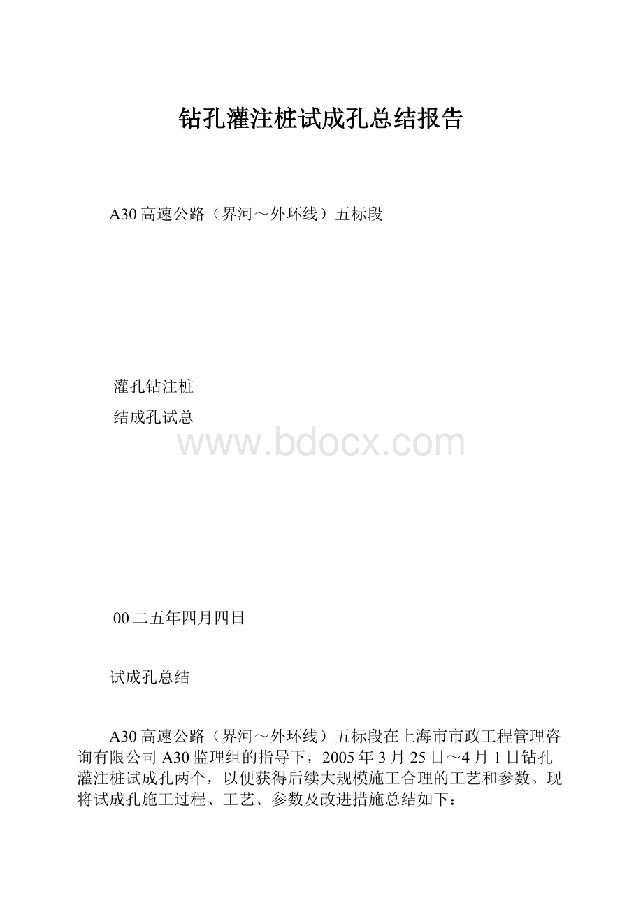 钻孔灌注桩试成孔总结报告.docx