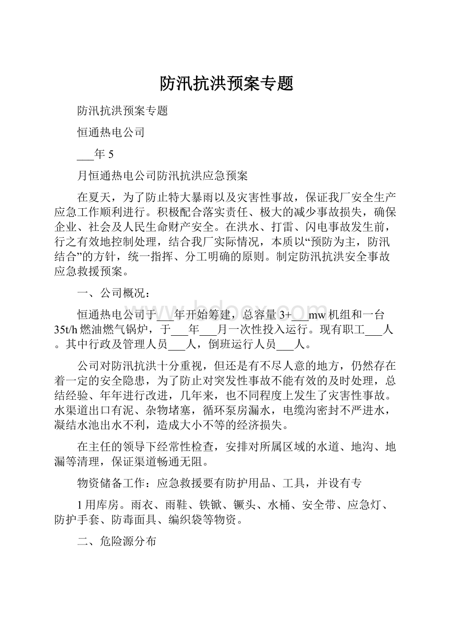 防汛抗洪预案专题.docx