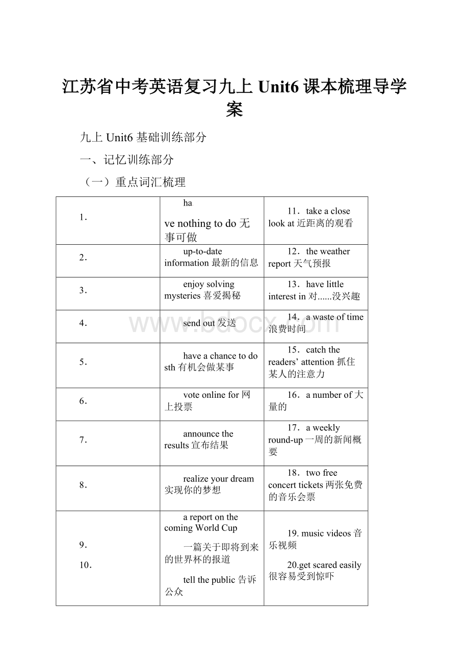 江苏省中考英语复习九上Unit6课本梳理导学案.docx_第1页