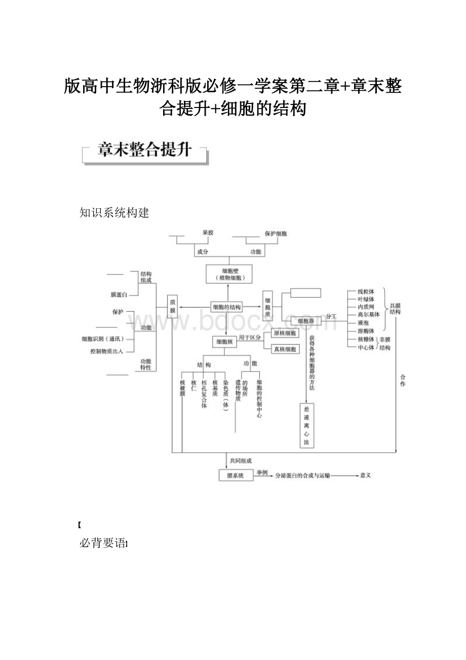 版高中生物浙科版必修一学案第二章+章末整合提升+细胞的结构.docx