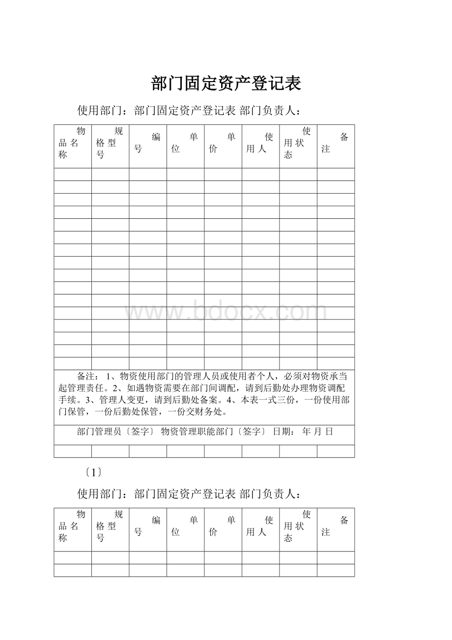 部门固定资产登记表.docx_第1页