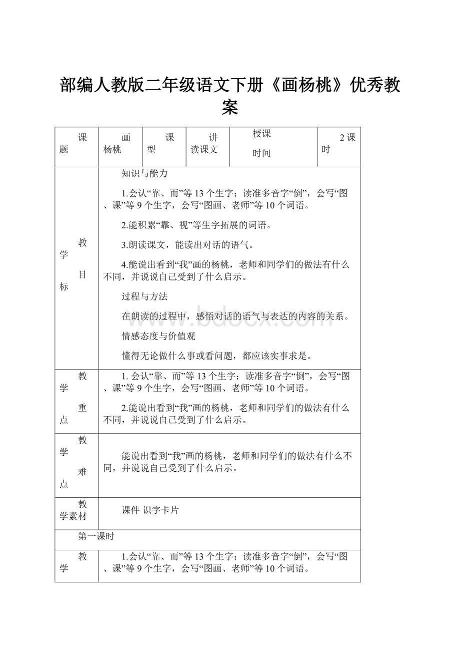 部编人教版二年级语文下册《画杨桃》优秀教案.docx