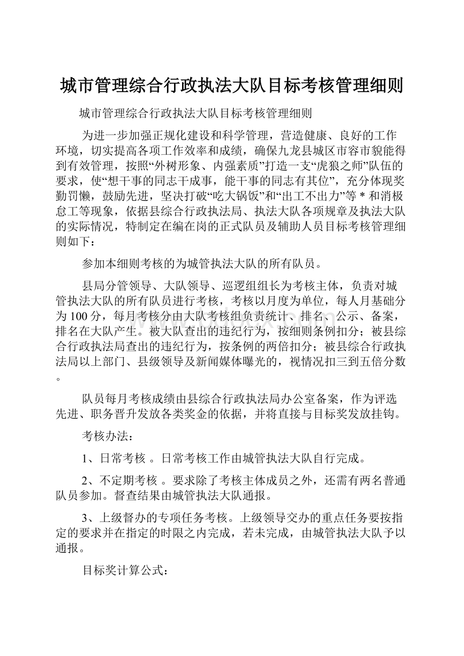 城市管理综合行政执法大队目标考核管理细则.docx