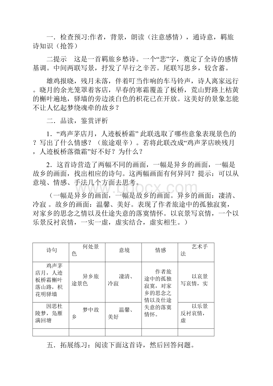 苏教部审版高中唐诗宋词选读《国余晖中的晚唐诗 商山早行》精品教案4.docx_第3页