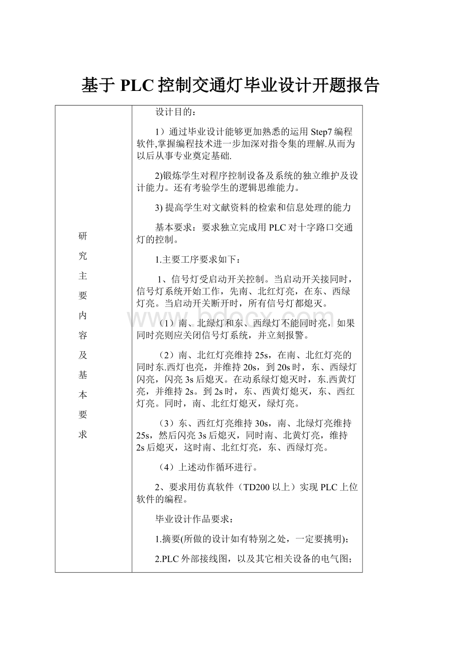 基于PLC控制交通灯毕业设计开题报告.docx