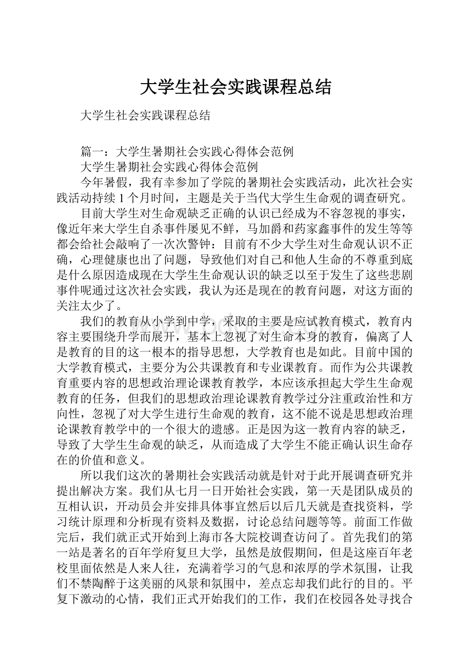 大学生社会实践课程总结.docx