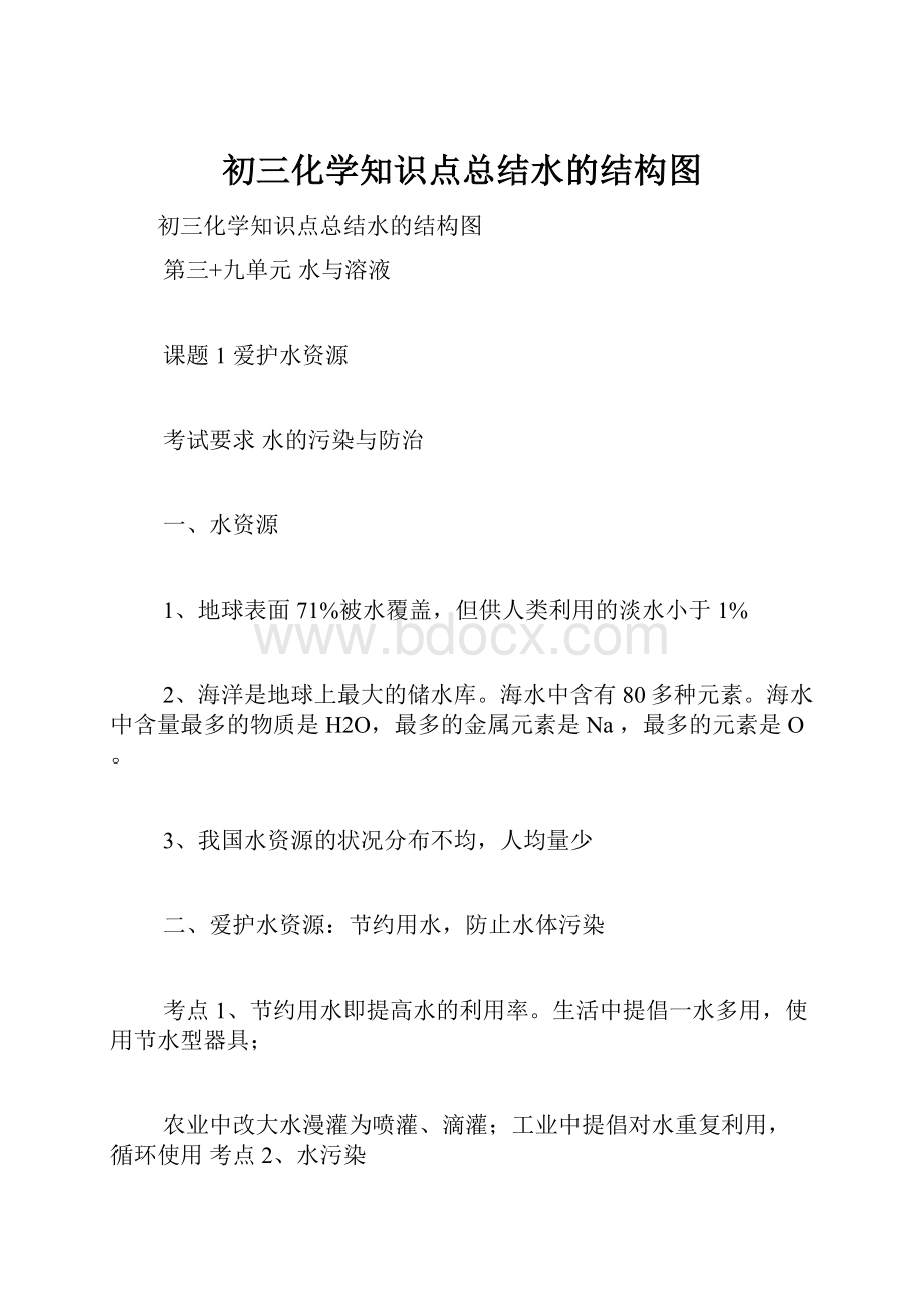 初三化学知识点总结水的结构图.docx